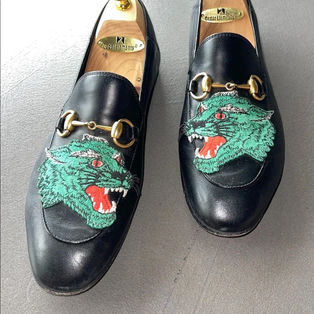 Gucci Panther Brixton Black Leather Loafers Mens size 6
